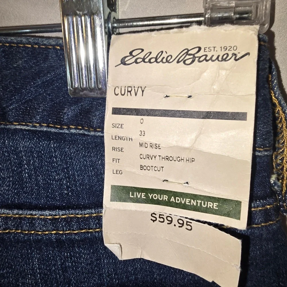 Eddie Bauer Bootcut Jeans 0 Womens Dark Wash Curvy Mid Rise Stretch 33 Inseam